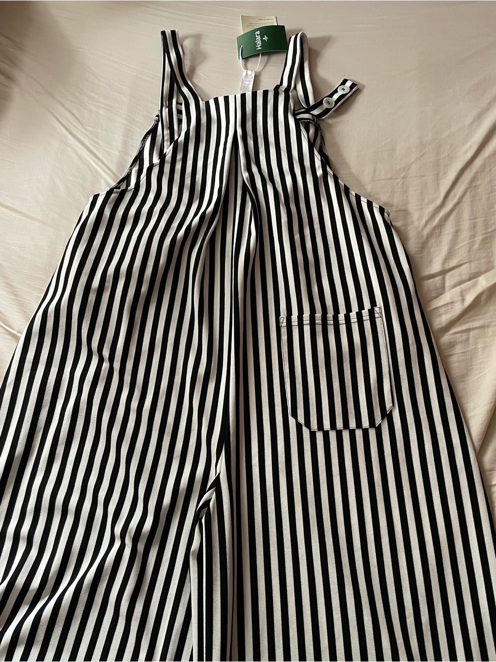 HALARA Black & White Vertical Stripe Wide-Leg Jumpsuit - Picture 6 of 6